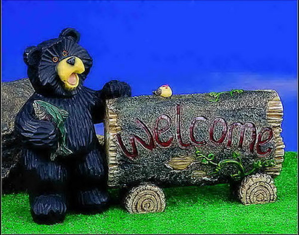 Welcome Bear Sculptural Sign Statue